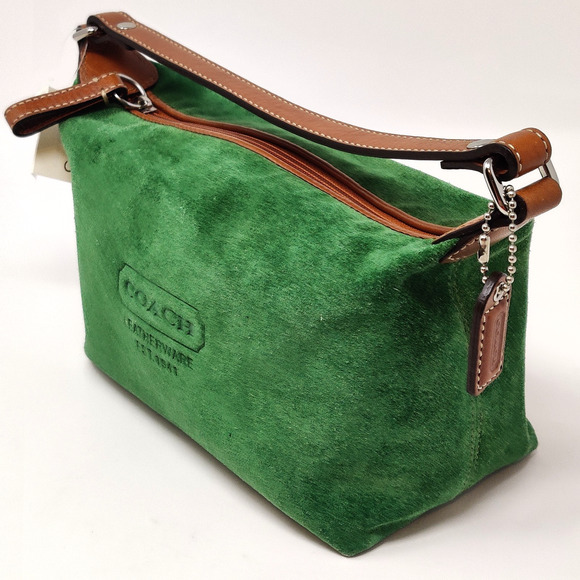 NWT Coach Green Suede Top Handle Mini Purse Small Bag Handbag Silver/Leaf F40577 - Picture 6 of 16